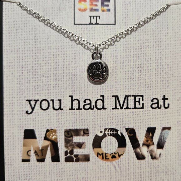 You had me at Meow 16" cat paw print necklace NWT - Picture 1 of 2